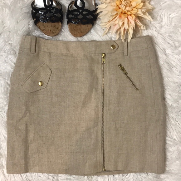 J. Crew Dresses & Skirts - J Crew Tan Linen Zip Front Nikki Skirt